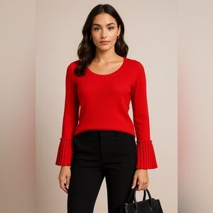 Romantic Red Bell Sleeve Sweater – Quiet Luxury Desk to Dinner‎ Winter Style M